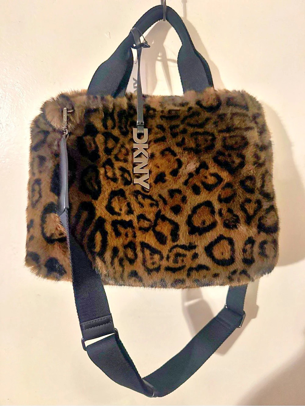 DKNY Faux Fur Leopard Print Romi Satchel Crossbody Bag